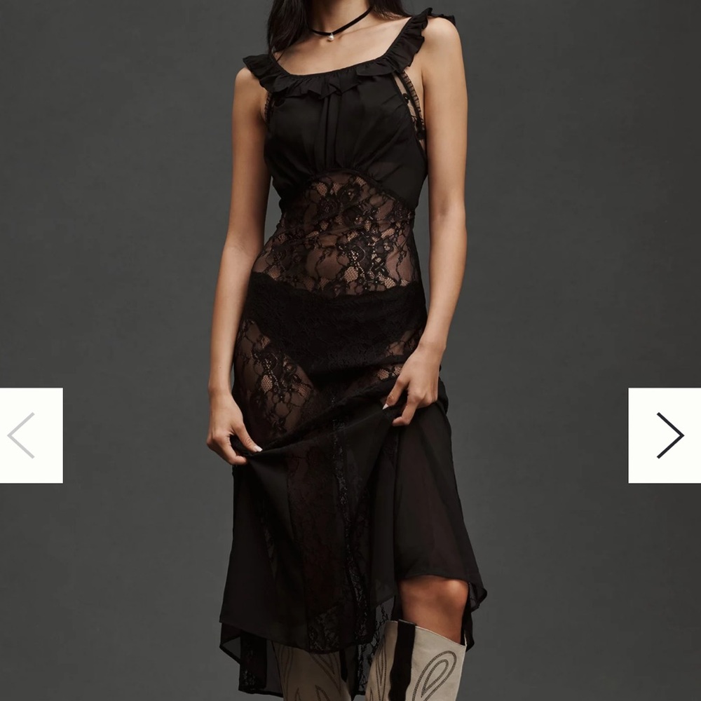 Anthropologie sheer lace midi dress. Size Small, fits generously. Worn once.